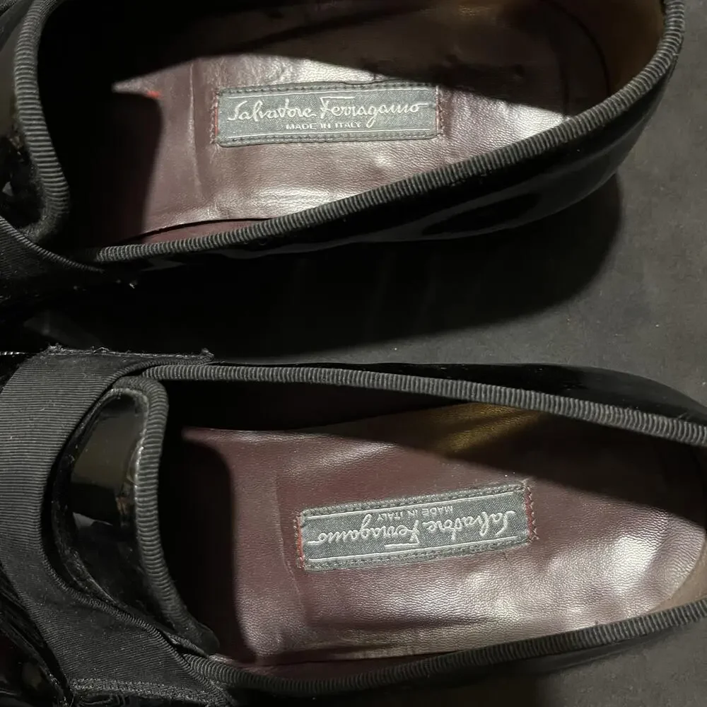 Salvatore Ferragamo Patent Leather Shoes Mens Size 10 Black Opera Vintage Preppy
